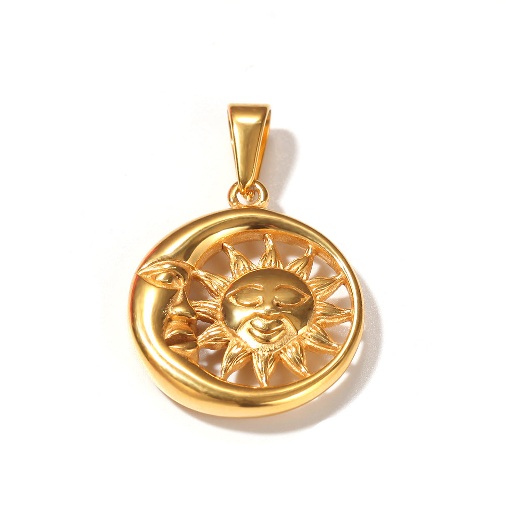 Golden Sun Moon Pendant Necklace for Women - Stainless Steel Celestial Charm Chain Necklace, Vintage Statement Jewelry Gift 2026