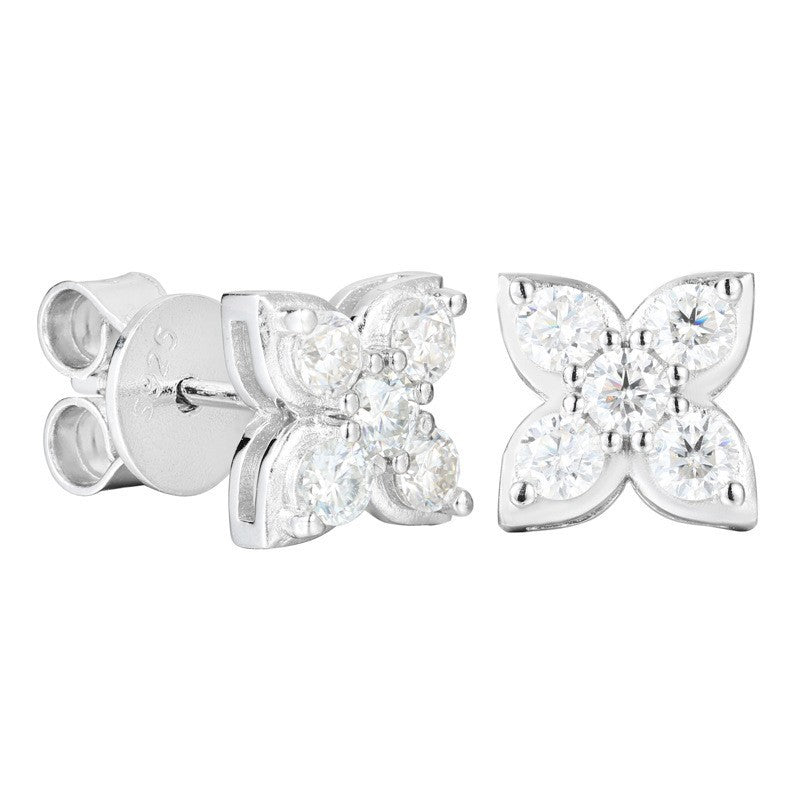 925 Silver Moissanite Flower Stud Earrings for Women and Men, Luxury Sparkly Floral Earrings product image