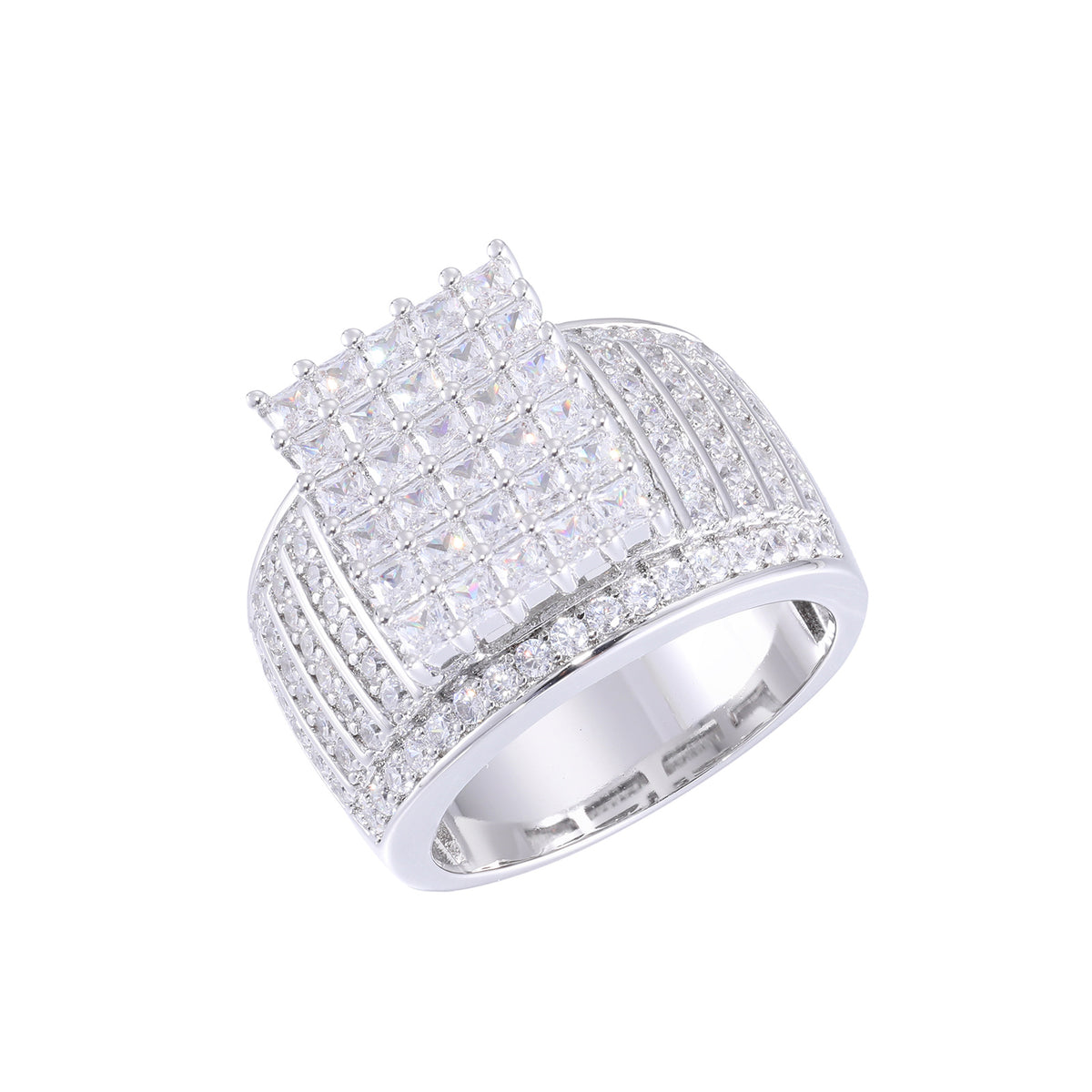 Iced Out Geometric CZ Ring for Men and Women - Hip Hop Statement Band in Gold or Silver Tone product image