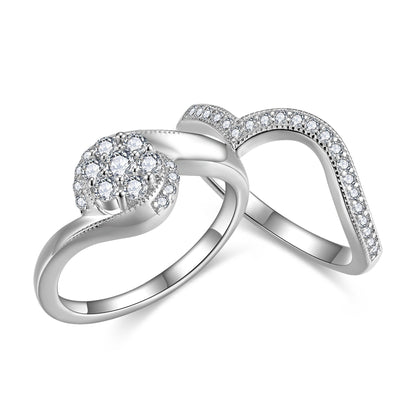 Moissanite Halo Ring Set for Women, Vintage Floral Stackable Engagement Ring, Promise Wedding Ring