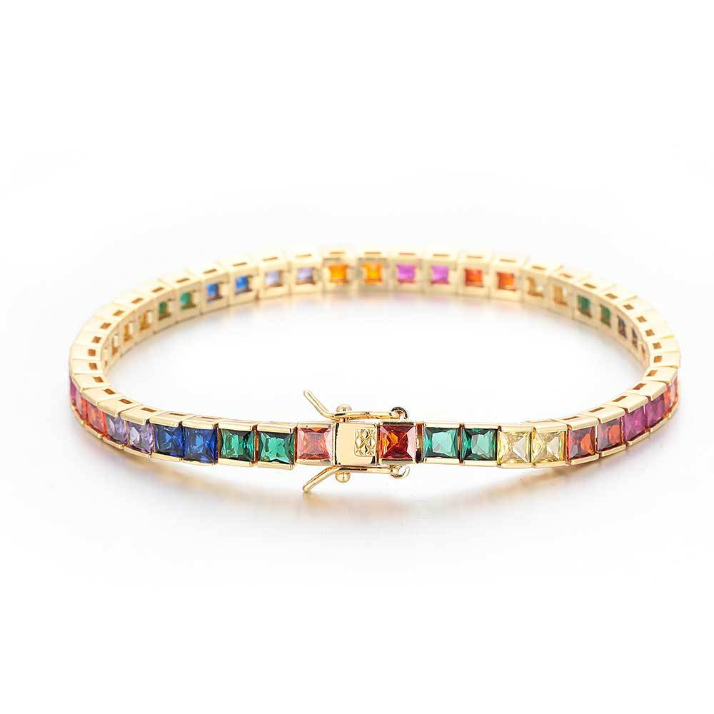 4 mm Multicolor Square CZ Tennis Copper Bracelet - CHA033 product image