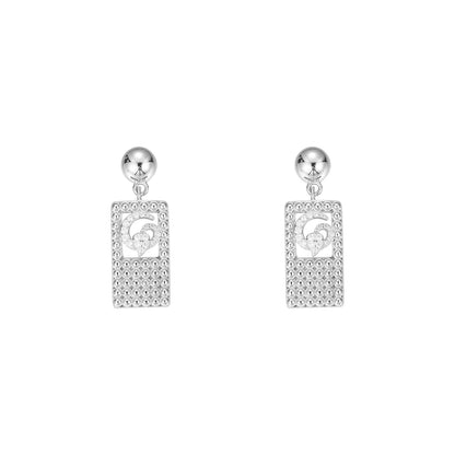 Unisex Silver Tone Geometric Snake Stud Earrings with Moissanite Accent