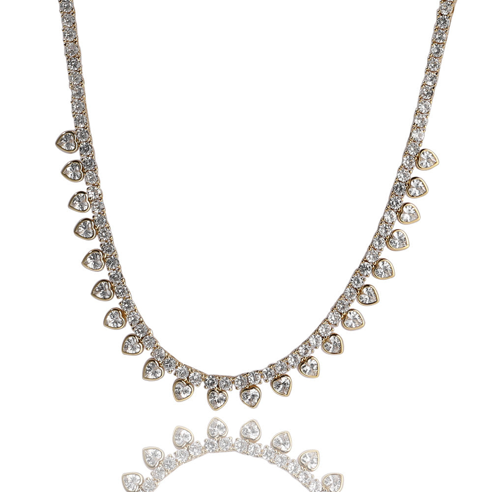 Women's Cubic Zirconia Heart Line Necklace - Gold Plated or Silver Plated Minimalist Chain, 16in / 18in, 2mm / 3mm product image