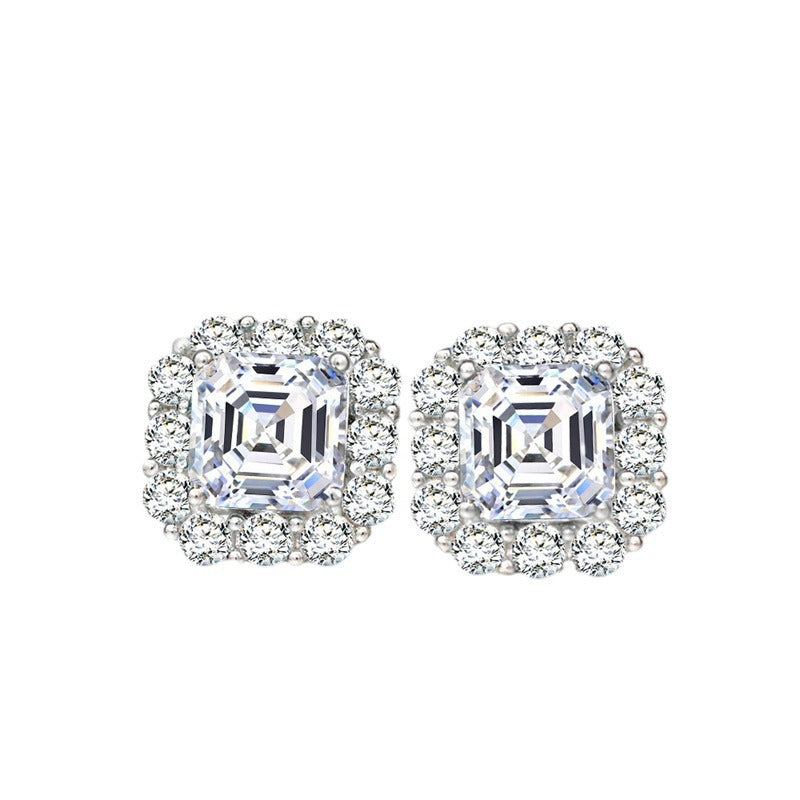 Asscher Cut Moissanite Stud Earrings 2CT Halo Square Earrings for Women product image