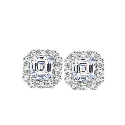 Asscher Cut Moissanite Stud Earrings 2CT Halo Square Earrings for Women