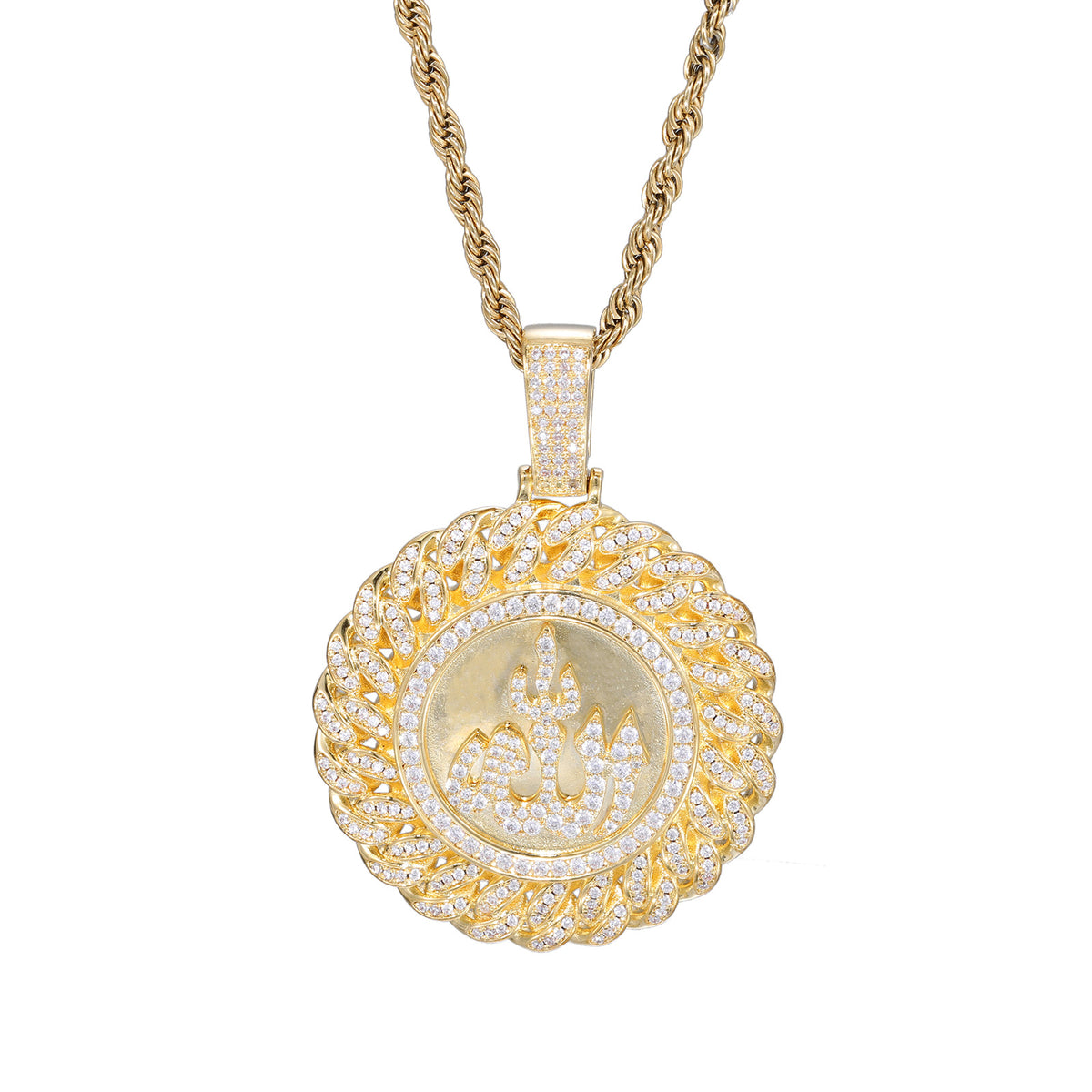 Men’s Arabic Calligraphy Pendant Necklace with Iced Zircon Circle Frame Rope Chain product image