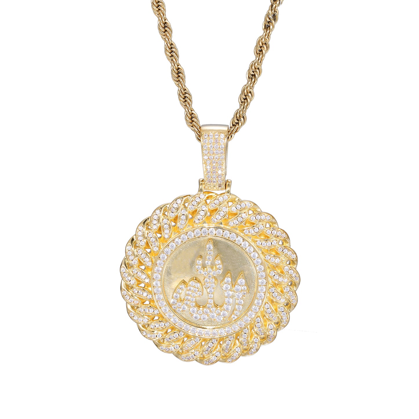 Men’s Arabic Calligraphy Pendant Necklace with Iced Zircon Circle Frame Rope Chain product image