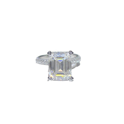 5 Carat Emerald Cut Moissanite Ring for Women, Pavé Band Engagement Style Ring