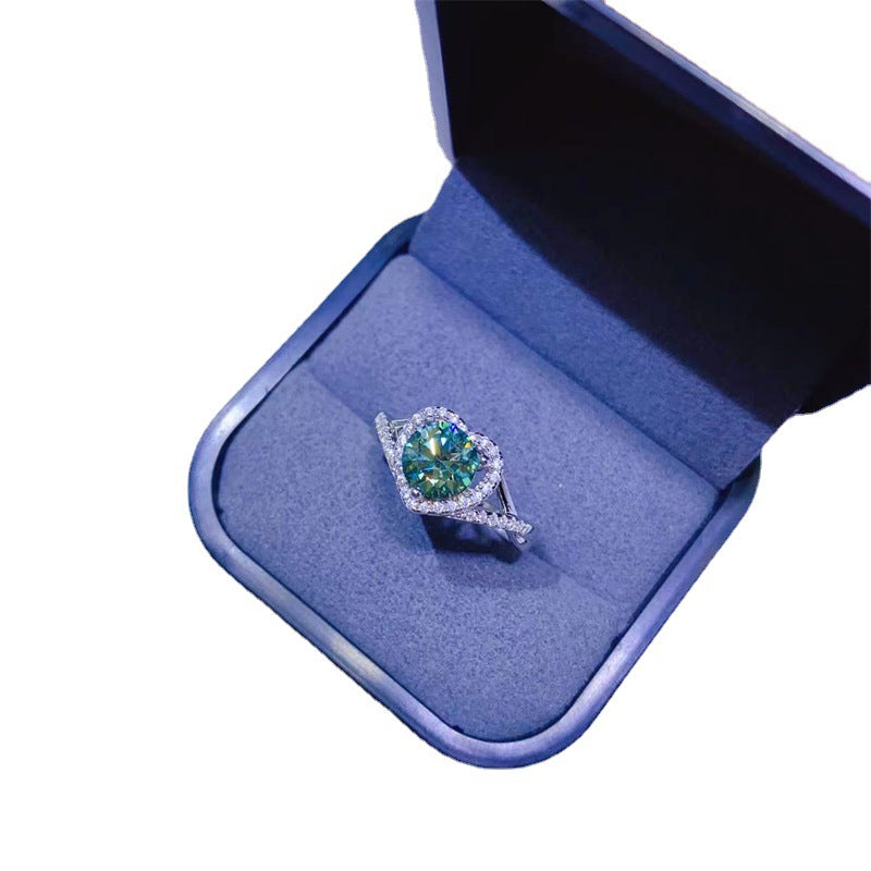 Heart Cut Green Moissanite Ring with Twisted Band Halo, 1 Carat Promise Engagement Ring product image