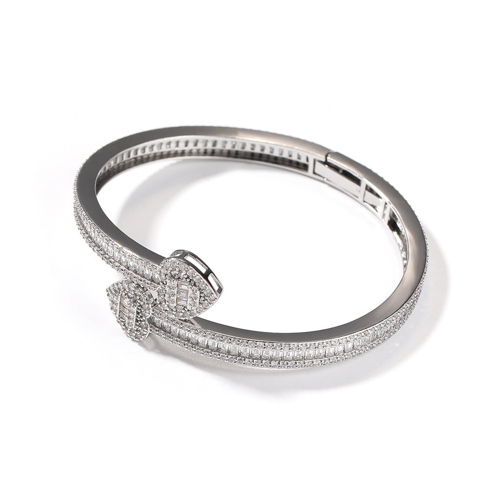 Heart Cubic Zirconia Cuff Bracelet for Women - Hip Hop Statement Bangle in Gold or Silver Tone product image