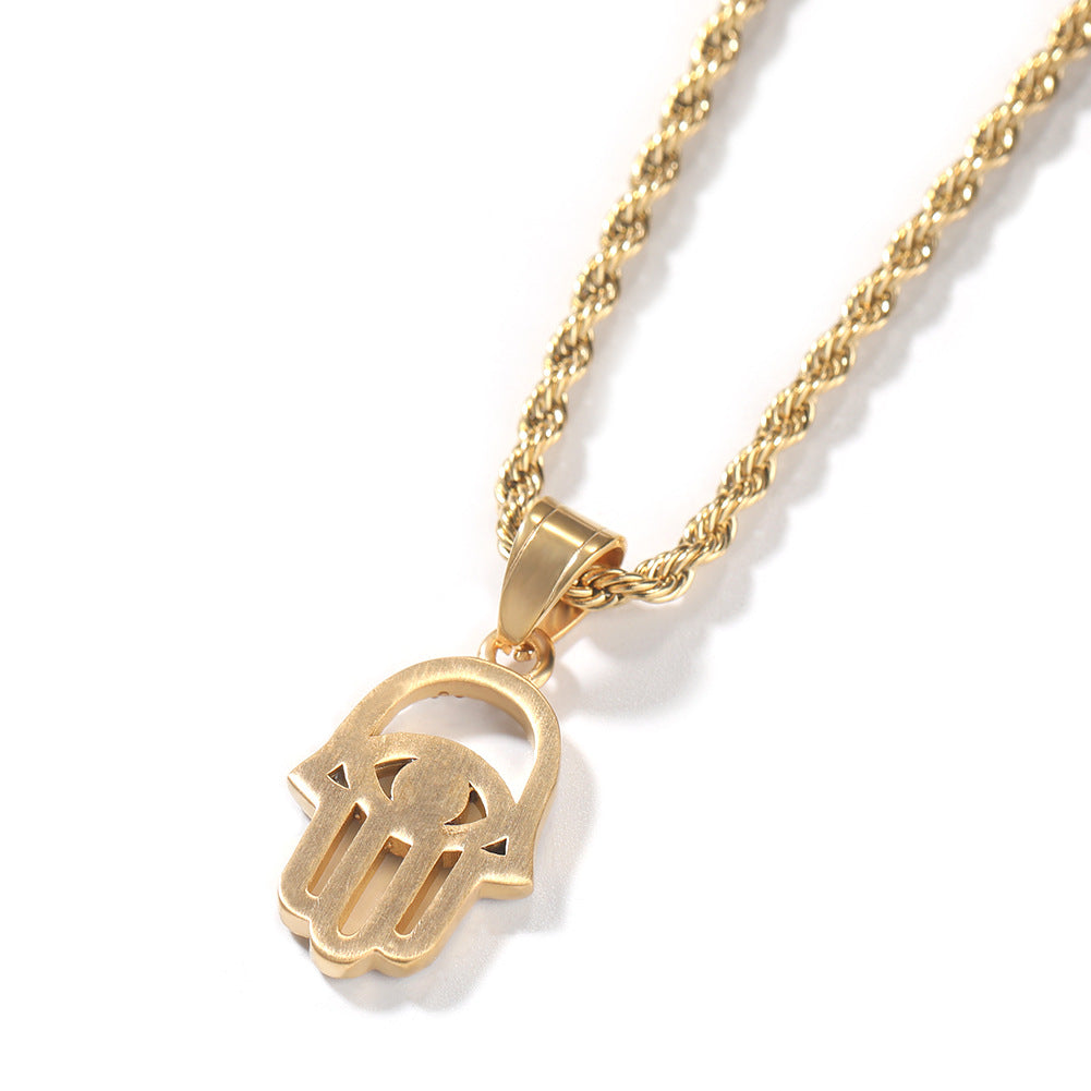 Gold Stainless Steel Irregular Hand Pendant Necklace with crystal detail Hip Hop Chain for Women product image