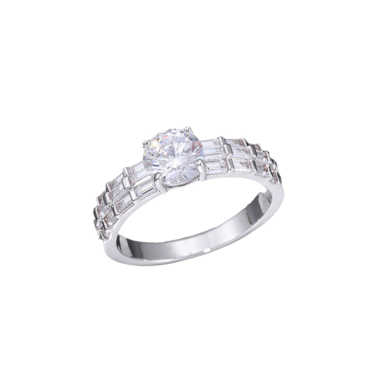 7MM Iced Out Zircon Ring for Men and Women - Round Center Geometric Band in White Tone or Yellow Tone product image