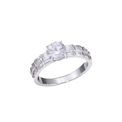 7MM Iced Out Zircon Ring for Men and Women - Round Center Geometric Band in White Tone or Yellow Tone