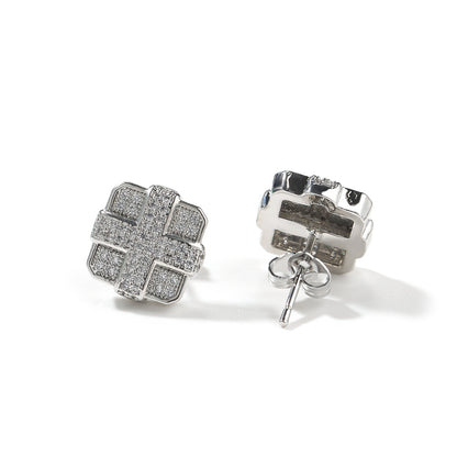 Unisex Cross Stud Earrings with Cubic Zirconia - Gold & Silver Tone Hip Hop Statement Earrings