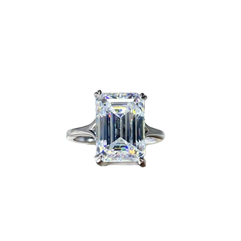 Emerald Cut Moissanite Ring for Women, Geometric Solitaire Engagement Ring, Color Stone Statement Ring product image