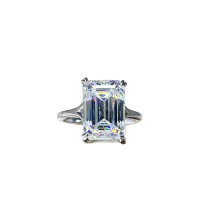 Emerald Cut Moissanite Ring for Women, Geometric Solitaire Engagement Ring, Color Stone Statement Ring