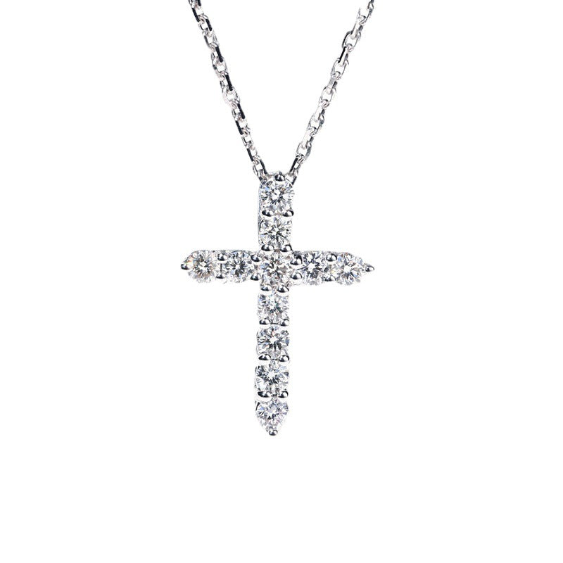 Sparkling Cross Pendant Necklace, Round Stone Jesus Cross Jewelry product image