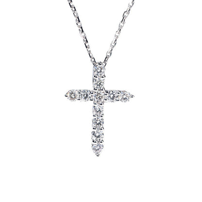 Sparkling Cross Pendant Necklace, Round Stone Jesus Cross Jewelry