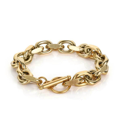 9 mm Polished Oval Link Hip Hop Bracelet with Stainless steel Base - CHA060
