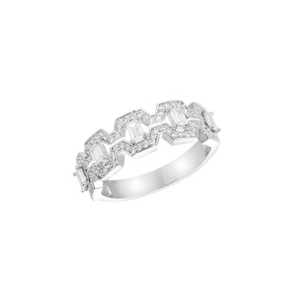 Geometric Zircon Statement Ring, Unisex Zigzag Band, Size 7-10
