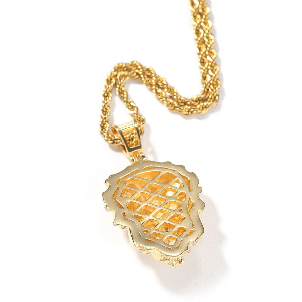 Men’s Lion Head Pendant Necklace with Cubic Zirconia Twist Chain in Gold Plated or Silver Plated
