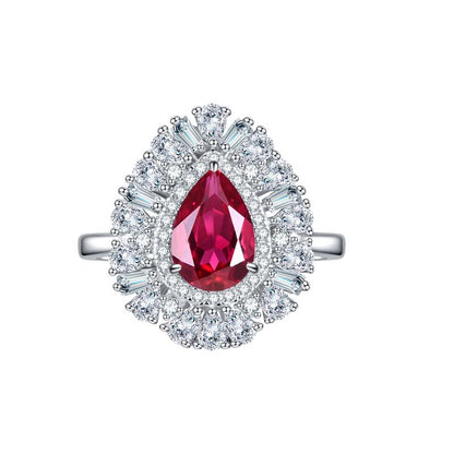 Lab-Created Ruby Halo Ring, Pear-Shaped 18K Gold Plated S925 Silver
