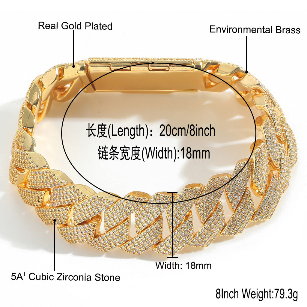 Hip Hop Diamond Shape Cuban Link Cubic Zirconia Bracelet for Men