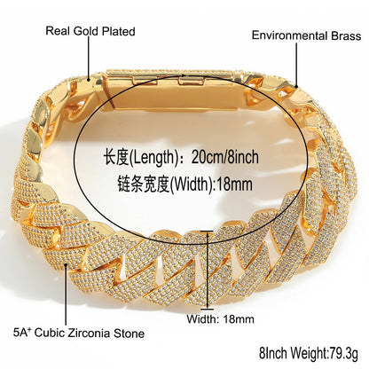 Hip Hop Diamond Shape Cuban Link Cubic Zirconia Bracelet for Men