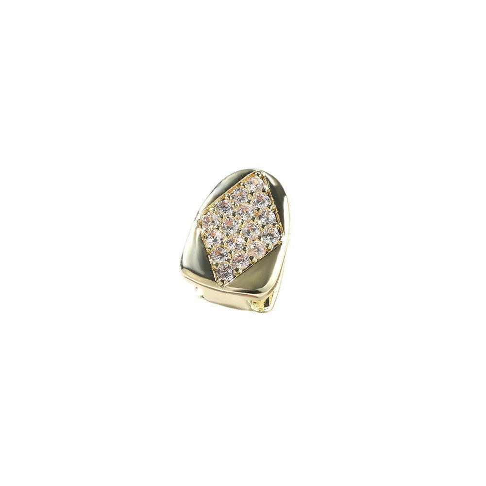 Hip Hop Iced Tooth Cap for Women and Men, Gold Tone or Silver Tone Copper Grillz Charm Statement Jewelry