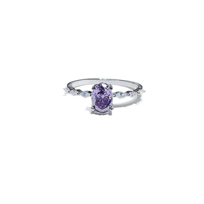 Purple Oval Moissanite Ring for Women, Oval Engagement Ring with Accent Stones, 1 Carat or 2 Carat