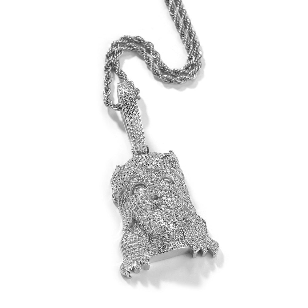 Men’s Iced Cartoon Portrait Pendant Necklace with Cubic Zirconia Twist Chain