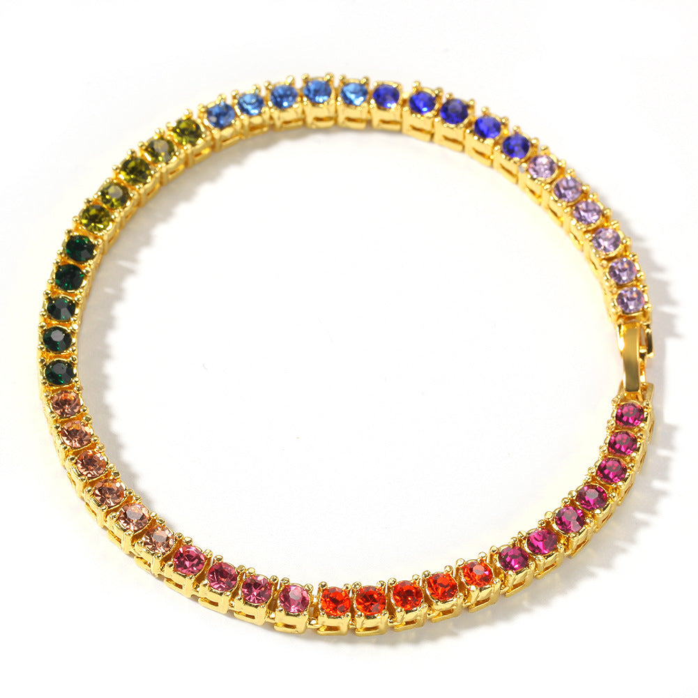 Unisex Rainbow Crystal Tennis Bracelet 8 Inch - Gold Plated or Silver Plated Elegant Statement Chain product image