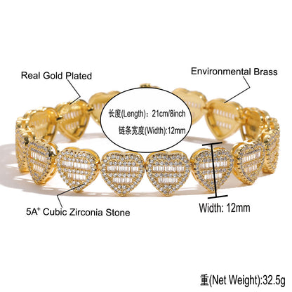 Hip Hop Heart Cubic Zirconia Bracelet for Men and Women