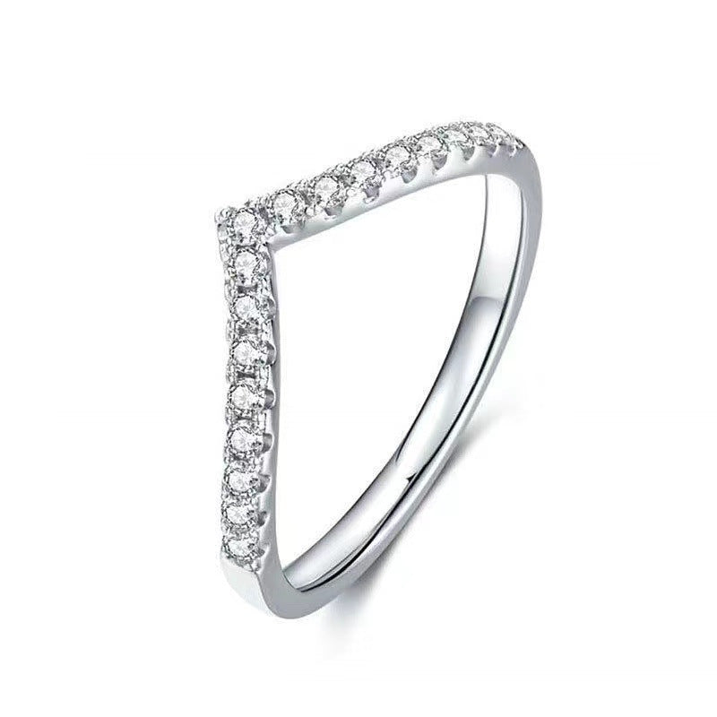 Moissanite V Shape Ring for Women, U Curve Pave Wedding Promise Ring product image