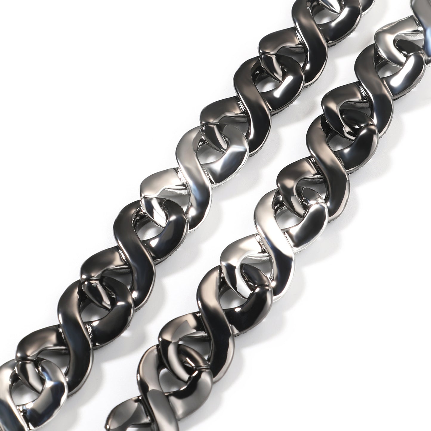 Iced Out Black & Silver Cuban Link Chain Necklace with Double Ring Pendant for Women & Men