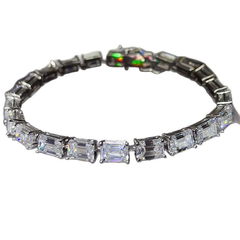 Emerald Cut Moissanite Tennis Bracelet for Women, Full Stone Link Bracelet 17cm 18cm 19cm 20cm product image