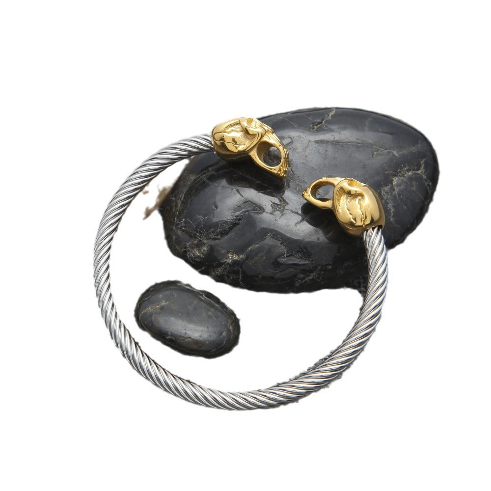 Unisex Vintage Skull Cuff Bracelet in Stainless Steel – Statement Bangle with Cubic Zirconia Accent product image