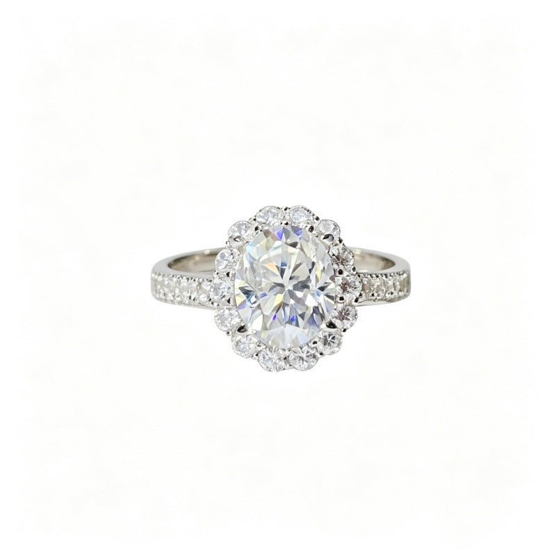 3 Carat Oval Moissanite Halo Ring for Women, S925 Ring, Color Stone Engagement Ring product image