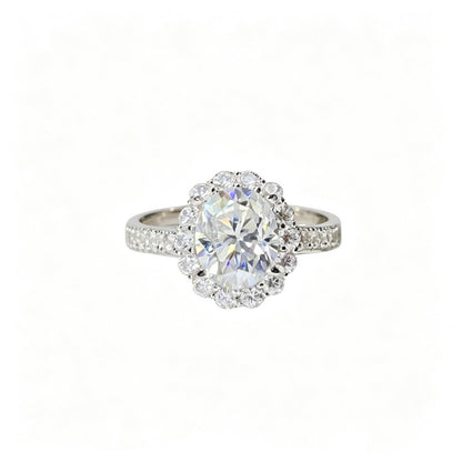3 Carat Oval Moissanite Halo Ring for Women, S925 Ring, Color Stone Engagement Ring