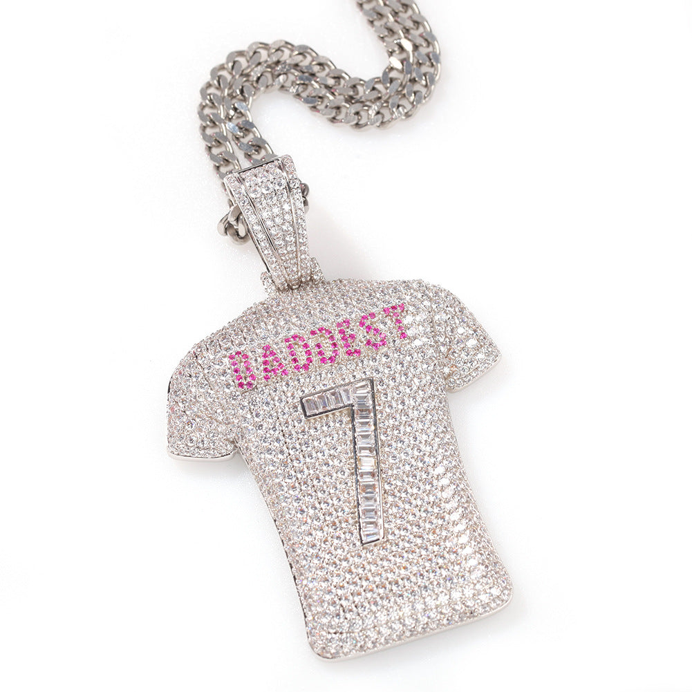 Iced Out Jersey Pendant Necklace with Cuban Chain for Men & Women - Gold Plated or Silver Plated Cubic Zirconia Statement Chain product image