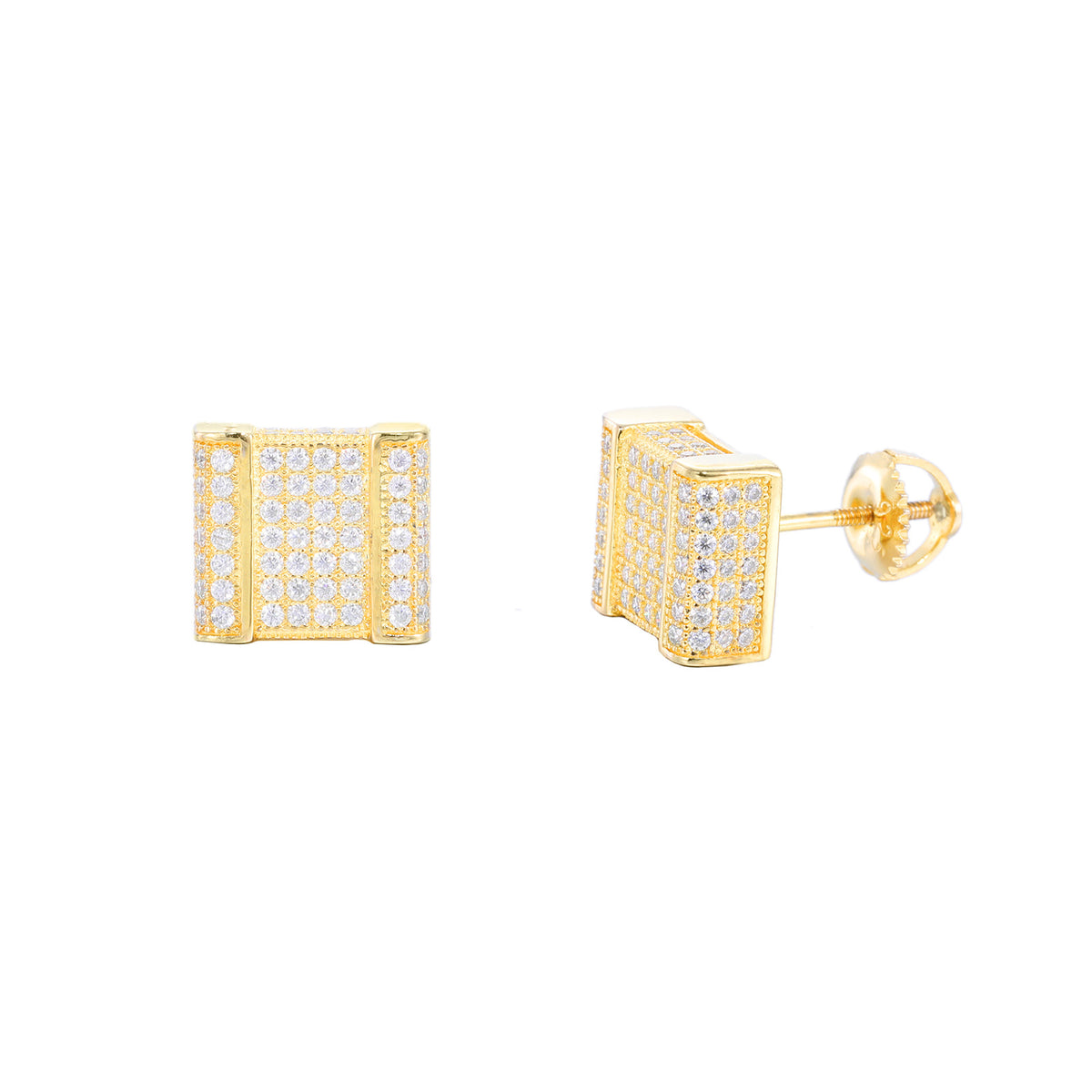 Unisex Iced Out Geometric Stud Earrings in Silver Tone with Moissanite Accent product image