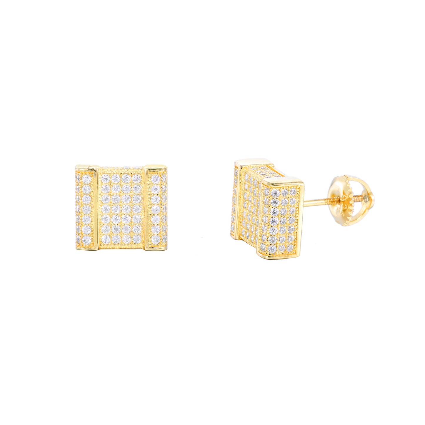 Unisex Iced Out Geometric Stud Earrings in Silver Tone with Moissanite Accent product image