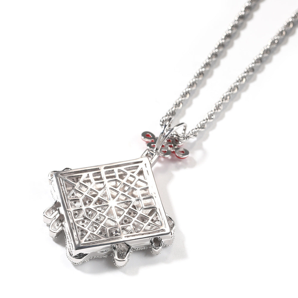 Iced Square Pendant Necklace with Cubic Zirconia Twisted Chain in Silver Tone product image