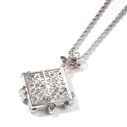 Iced Square Pendant Necklace with Cubic Zirconia Twisted Chain in Silver Tone