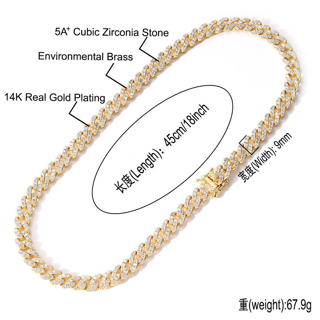 Hip Hop Cuban Link Cubic Zirconia Necklace for Men
