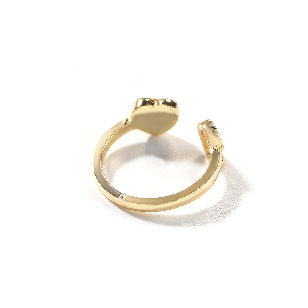 Adjustable Heart Cubic Zirconia Open Ring for Women & Men in Gold, Silver or Rose Gold