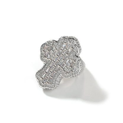 Unisex Iced Cross Ring with Cubic Zirconia, Gold Plated or Silver Plated Statement Ring