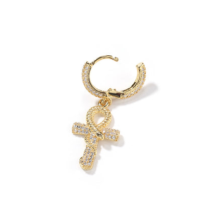 Men’s Gold Plated Snake Hoop Earrings with Crystal Dangle Statement Design