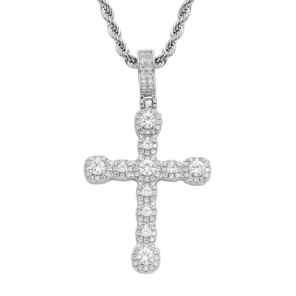 Light Luxury Cross Iced Link Cubic Zirconia Pendant Necklace for Men and Women