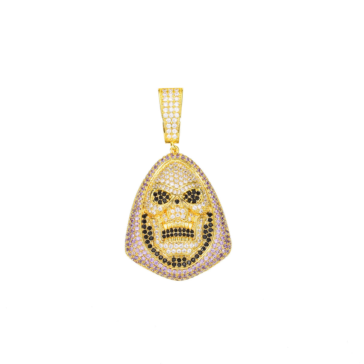 Iced Out Skull Pendant Necklace for Men - Hip Hop Copper Jewelry with Cubic Zirconia Rope Chain product image